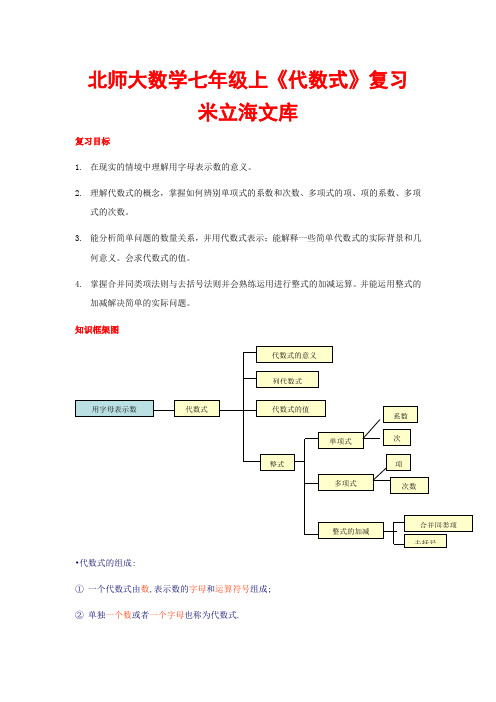 数学七年级上《代数式》复习教学案
