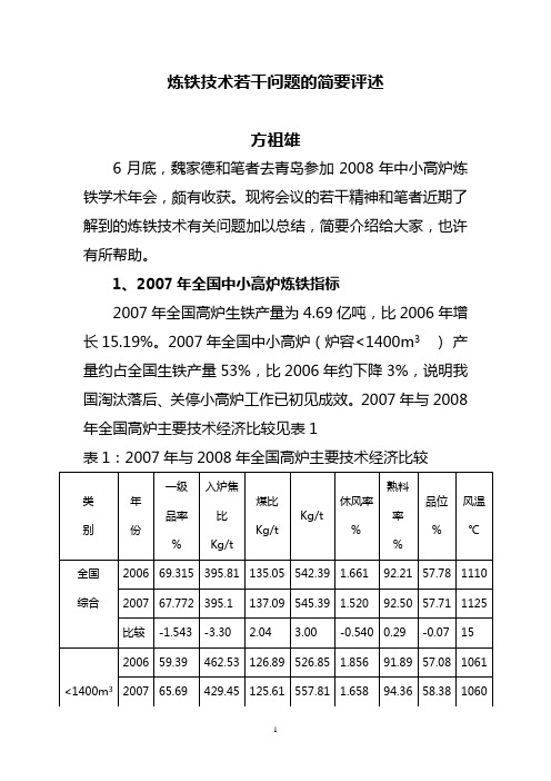 炼铁技术若干问题的评述
