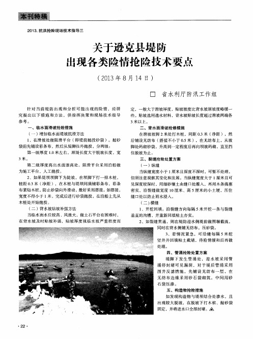 关于逊克县堤防出现各类险情抢险技术要点