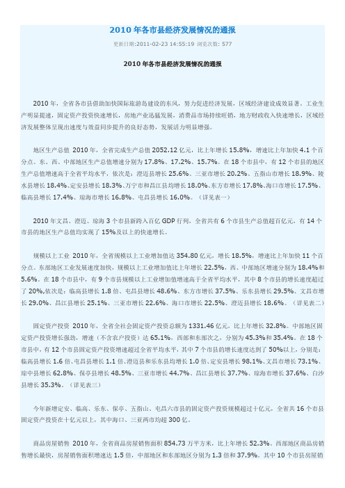 2010年海南各市县经济数据