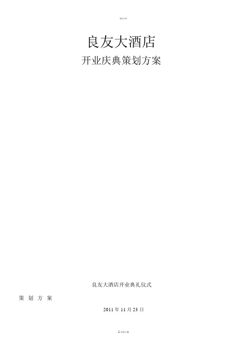 良友大酒店开业计划书