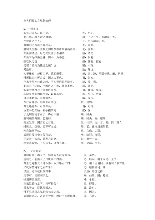 刺客列传文言现象梳理