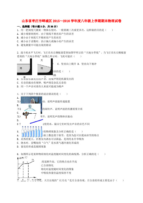 山东省枣庄市峄城区2015-2016学年八年级物理上学期期末试题(含解析) 新人教版