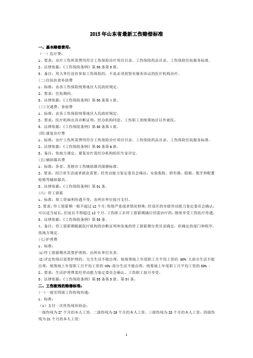 2015年山东省最新工伤赔偿标准