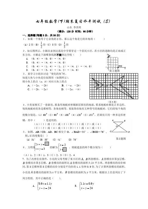 七年级数学(下)期末复习水平测试(E)