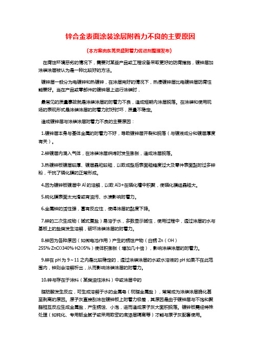 锌合金表面涂装涂层附着力不良的原因