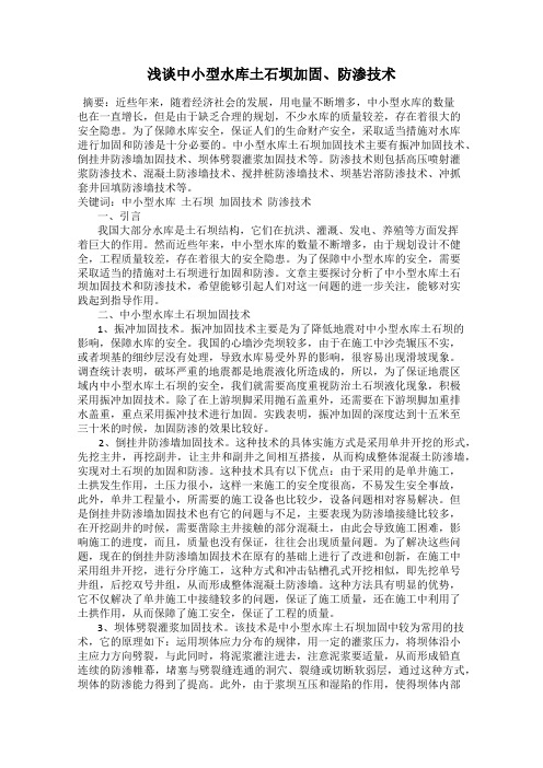 浅谈中小型水库土石坝加固、防渗技术