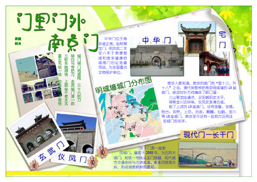 南京门介绍旅游小报  中小学生旅游小报  暑假暑期寒假假期旅游小报  A4横排  电子小报手抄报word模板