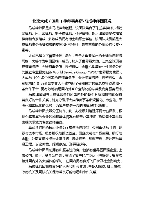北京大成(深圳)律师事务所-马成律师团概况