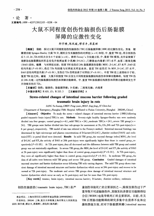 大鼠不同程度创伤性脑损伤后肠黏膜屏障的应激性变化