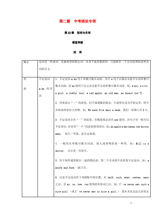 中考英语复习 中考语法专项第22课冠词与名词基础知识