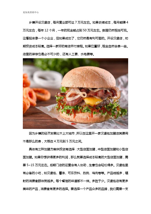 在乡镇做汉堡店利润有多少