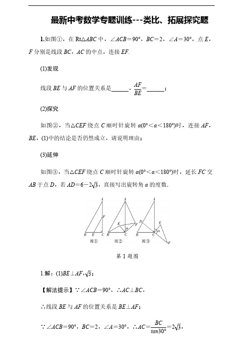 中考数学专题训练---类比、拓展探究题