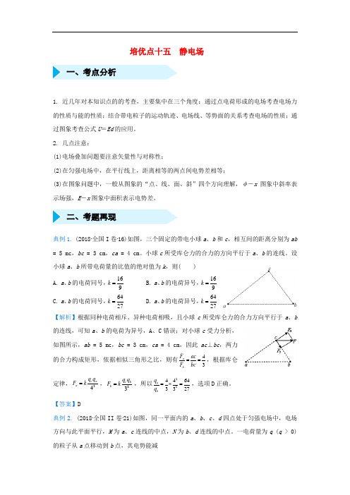 2019届高考物理 专题十五 静电场精准培优专练
