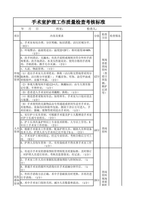 手术室质量检查标准