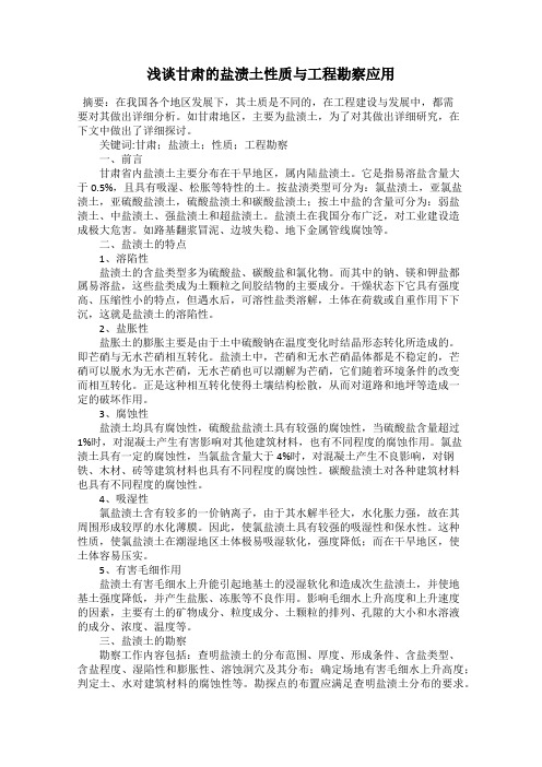 浅谈甘肃的盐渍土性质与工程勘察应用