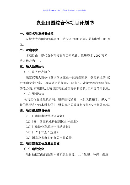 田园综合体项目计划书Word版