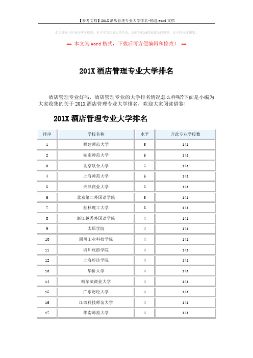 【参考文档】201X酒店管理专业大学排名-精选word文档 (3页)