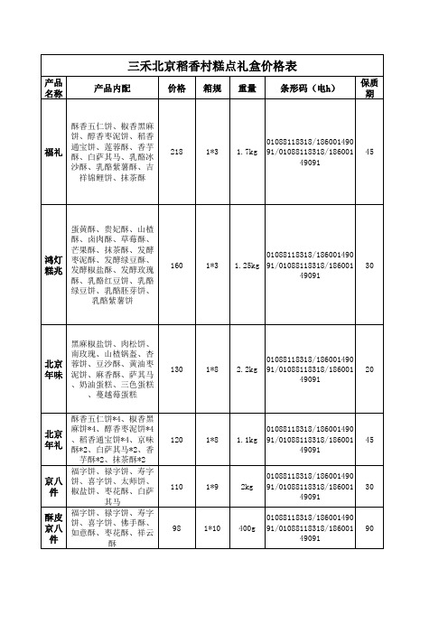 北京稻香村糕点礼盒价格表