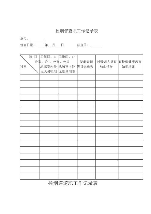 控烟监督员、巡查员工作记录表格