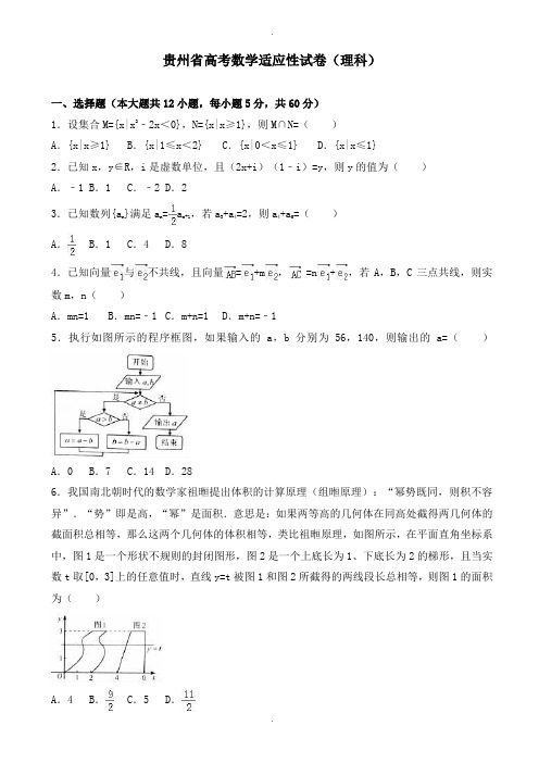 2019-2020学年贵州省高考数学适应性试卷(理科)_word版含解析-(高三)
