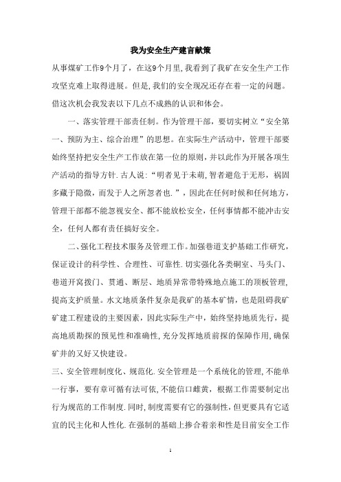 我为安全生产建言献策