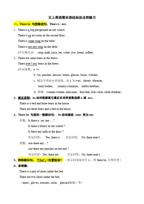 苏教版译林英语五年级上册语法知识总结