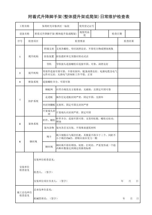 附着式升降脚手架(整体提升架或爬架)日常维护检查表