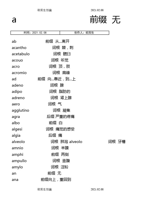 医学英语词根词缀整理完善版之欧阳生创编
