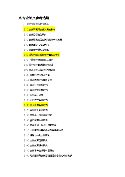 各专业毕业论文参考选题