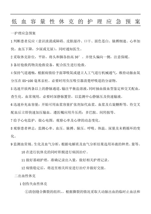 低血容量性休克的护理应急预案