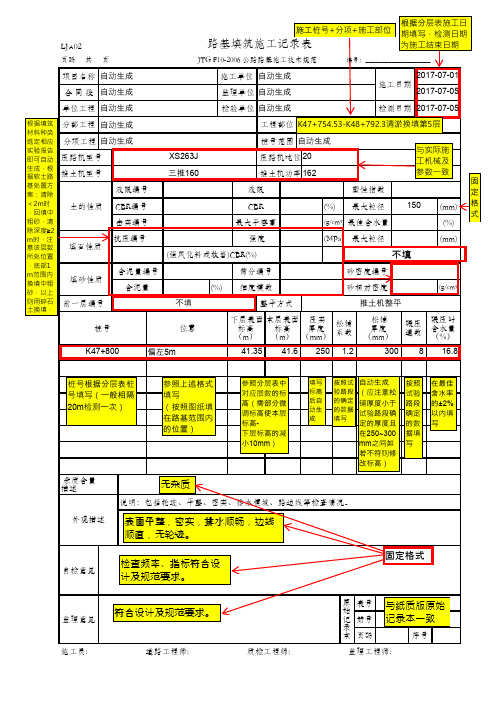 软基处理路基填筑施工记录表(LJA02 JTG F10-2006)