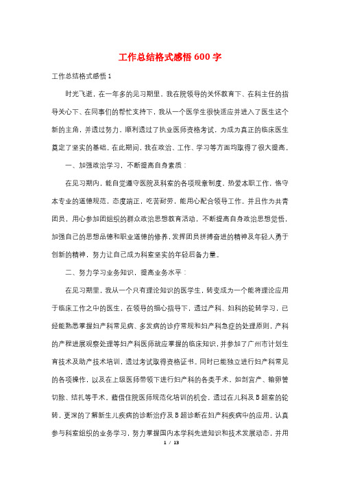 工作总结格式感悟600字