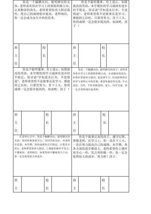 学生报告手册评语