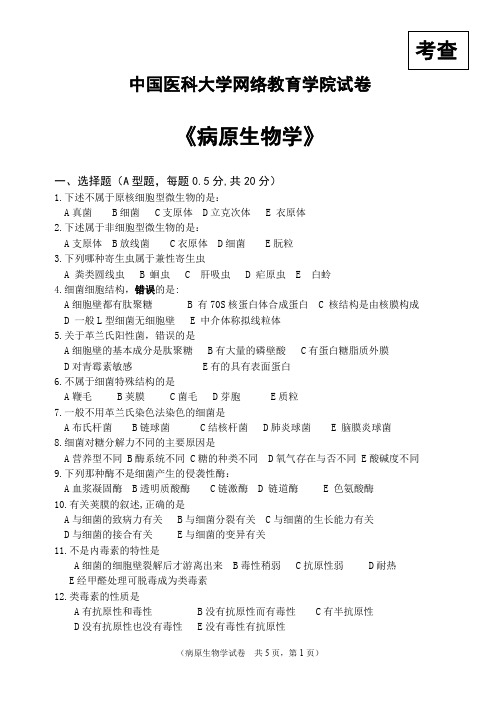 中国医科大学网络教育学院2002级补考试卷