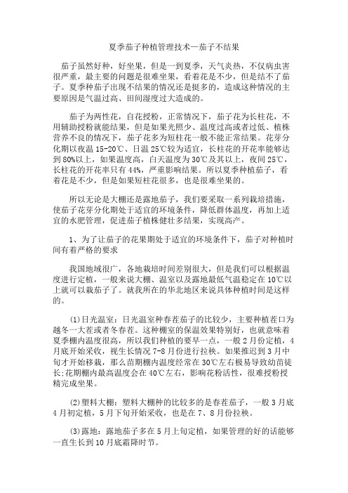 夏季茄子种植管理技术—茄子不结果