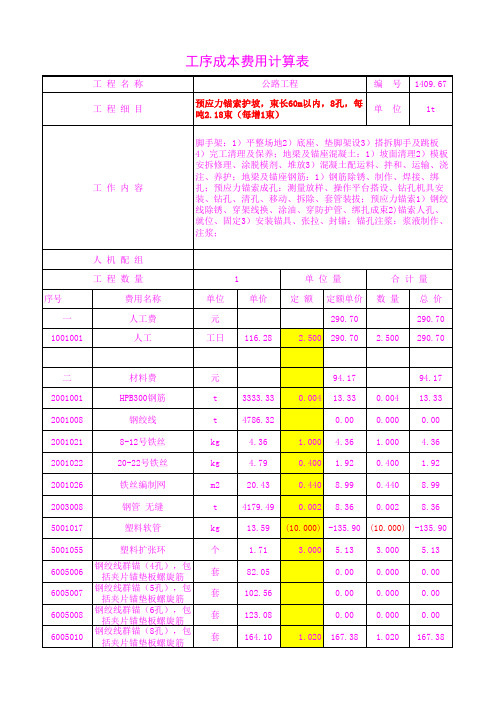 1409.67预应力锚索护坡,束长60m以内,8孔,每吨2.1