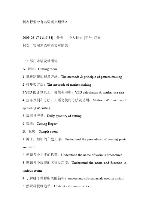 制衣行业专有名词英文翻译