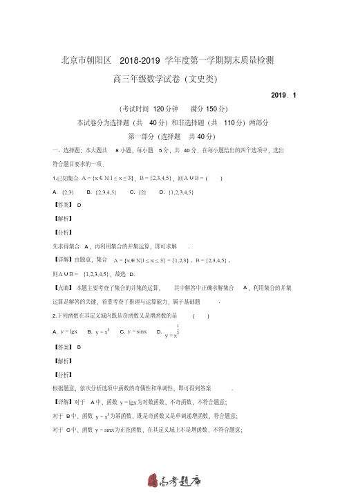 北京市朝阳区2019届高三上学期期末考试数学(文)试卷
