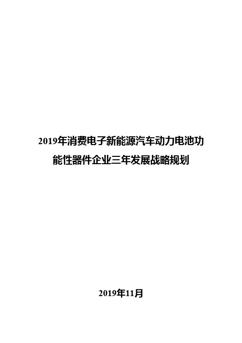 2019年消费电子新能源汽车动力电池功能性器件企业三年发展战略规划