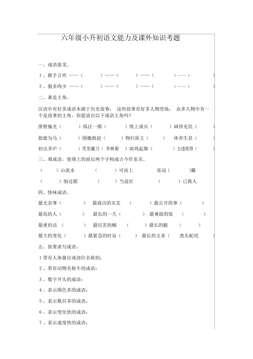 完整版六年级小升初语文能力及课外知识考题汇编