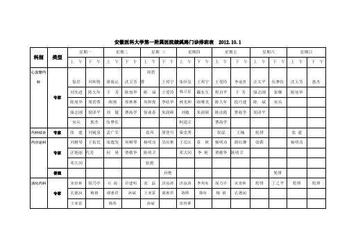 安徽医科大学第一附属医院绩溪路门诊排班表-推荐下载