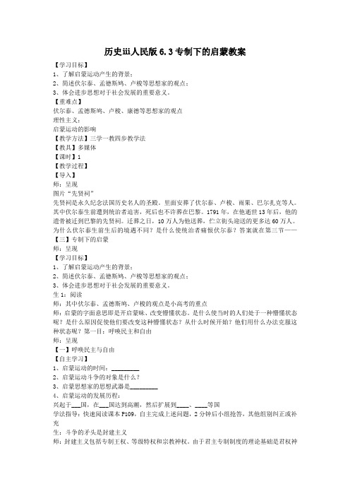 历史ⅲ人民版6.3专制下的启蒙教案