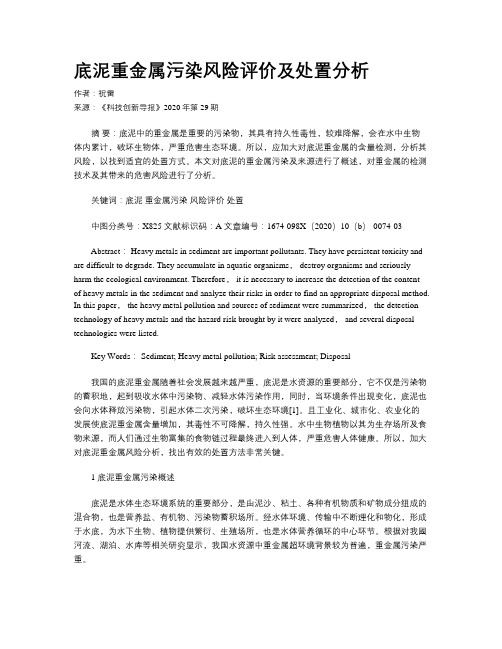 底泥重金属污染风险评价及处置分析
