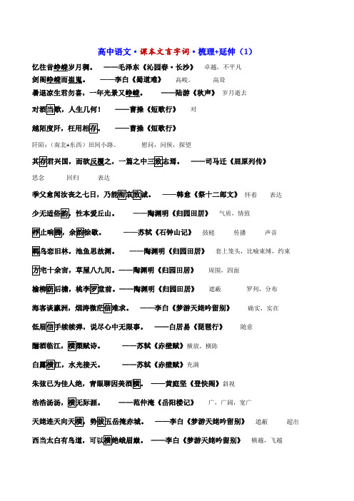 高中语文课本文言字词梳理+延伸(原题+答案)1-备战2023年高考课内文言文词语专项训练解析版