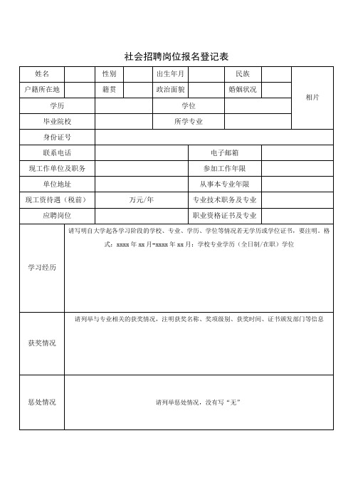 社会招聘职位报名记录表