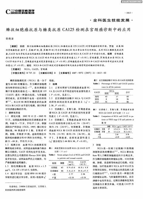 鳞状细胞癌抗原与糖类抗原CA125检测在宫颈癌诊断中的应用