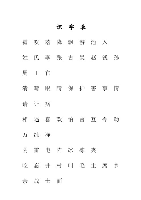 2018年新人教语文一年级下册识字表+写字表注音练习