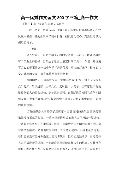 高一优秀作文范文800字三篇_高一作文