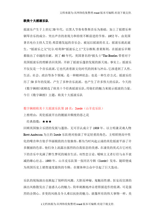欧美十大摇滚乐队